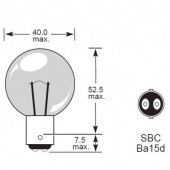 SBC BA15D SF PEARL: Small Bayonet Cap (SBC) BA15D 15mm diameter cap with single filament and 38mm diameter PEARL glass Bus bulb from £0.01 each